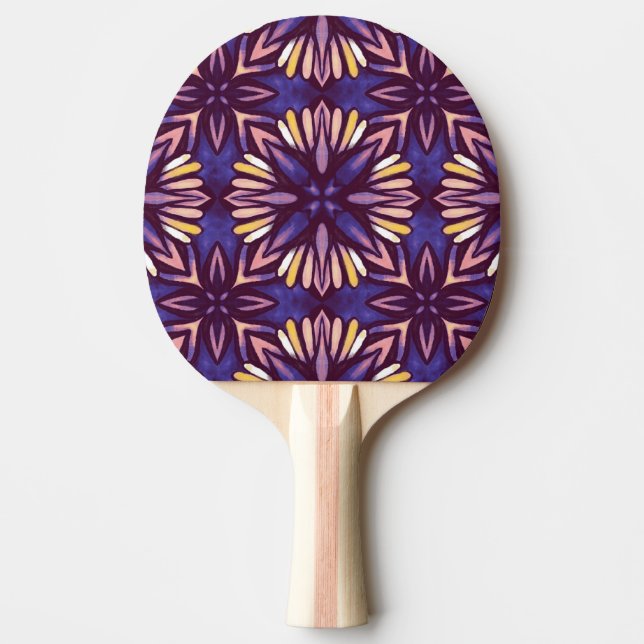 Boho Purple Flower Pattern - Dark Floral Aesthetic Ping Pong Paddle (Front)