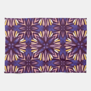 Boho Purple Flower Pattern - Dark Floral Aesthetic Tea Towel