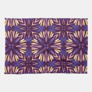 Boho Purple Flower Pattern - Dark Floral Aesthetic Tea Towel