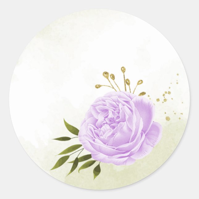 Boho purple flowers green leaves botanical classic round sticker (Front)