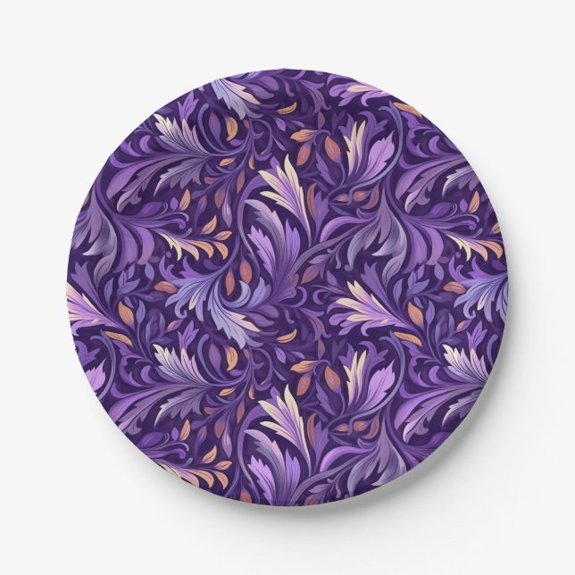 Boho purple foliage paper plate (Front)