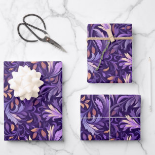 Boho purple foliage wrapping paper sheet