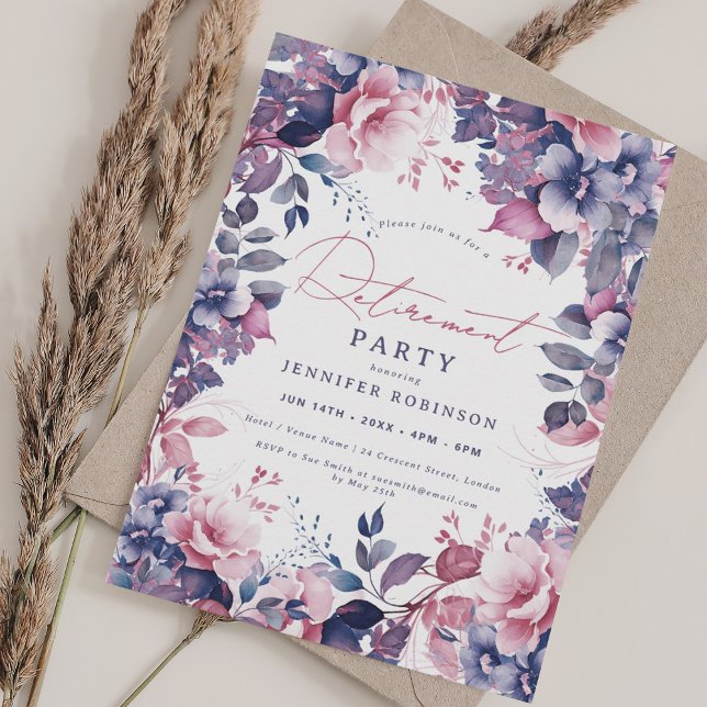 Boho Purple Garden Floral Retirement Party Invitation (Boho Purple Garden Floral Retirement Party Invitation)