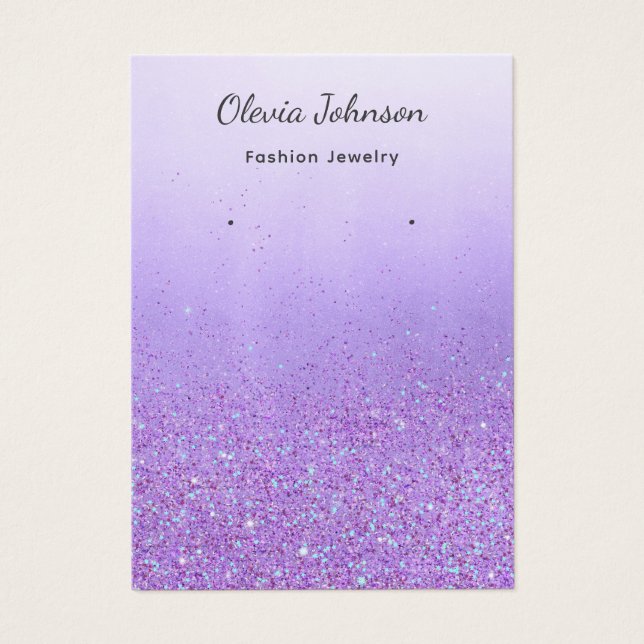 Boho Purple glitter jewellery earring display card (Front)