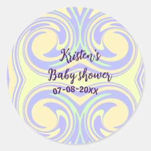 Boho purple green baby shower marble rustic modern classic round sticker