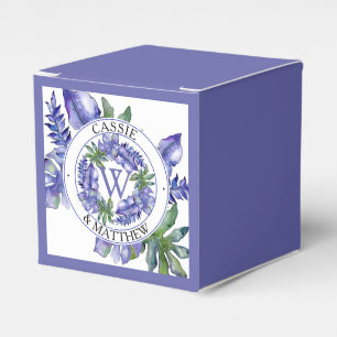 Boho Purple Green Tropical Leaves Wedding Bridal Favour Box