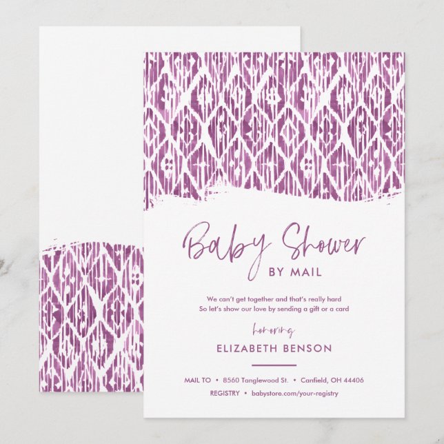 Boho Purple Ikat Baby Shower by Mail Invitation (Front/Back)