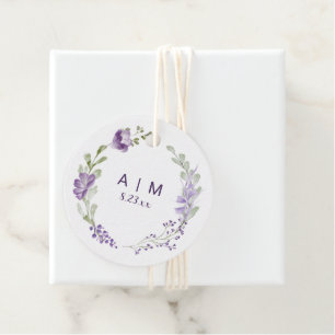 Boho Purple Lavender Floral Round Wedding Favour Tags