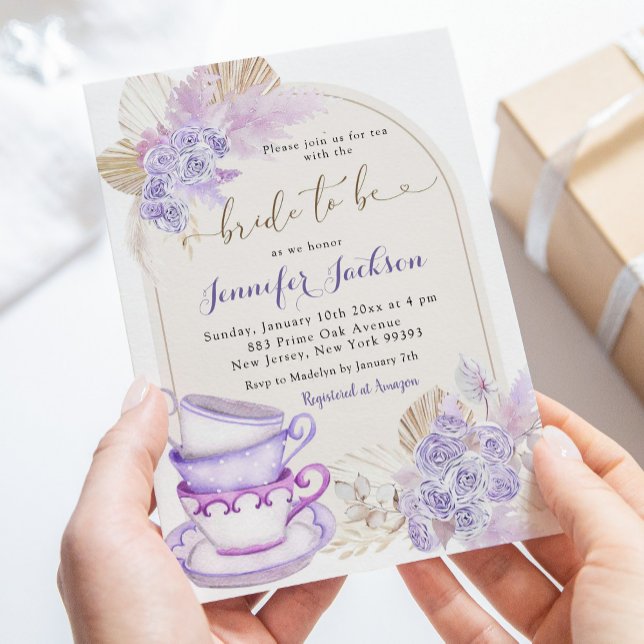 Boho Purple Lilac Floral Bridal Shower Tea Party Invitation (Creator Uploaded)