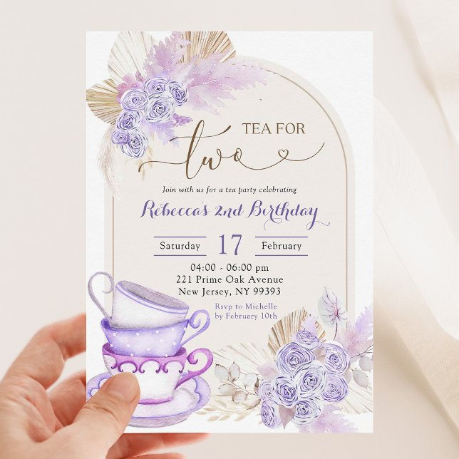 Boho Purple Lilac Floral Tea for Two Birthday Invitation (Creator Uploaded)