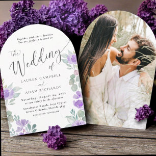 Boho Purple Lilac Watercolor Floral Wedding Invitation