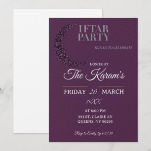 Boho Purple Minimalist Mosque Ramadan Iftar Party  Invitation