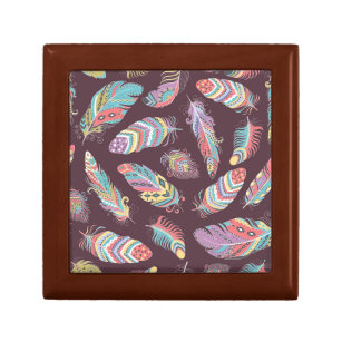 Boho Purple Multicolored Feathers Pattern Gift Box