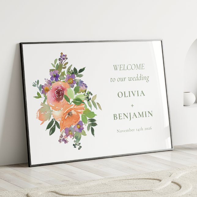 Boho Purple Orange Floral Wedding Welcome  Poster (Creator Uploaded)