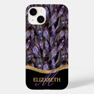 Boho Purple Peacock Feathers Pattern Monogram Case-Mate iPhone 14 Case