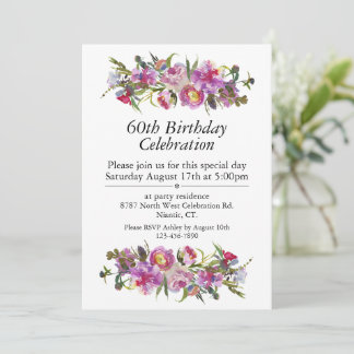 Boho Purple Peony Customisable 60th Birthday Invitation