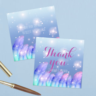 Boho Purple Pink Feathers Sparkles Thank You Card