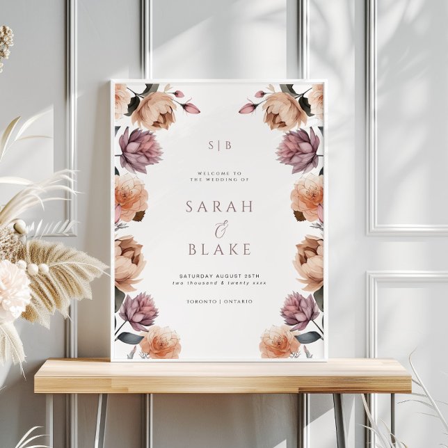 Boho Purple Pink Floral Wedding Welcome Poster (Creator Uploaded)
