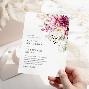 Boho Purple & Pink Peonies Flowers Wedding  Invitation