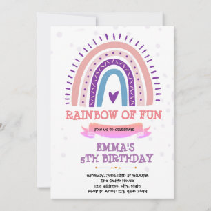 Boho purple rainbow theme invitation