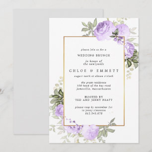 Boho Purple Rose Floral Wedding Brunch Invitation