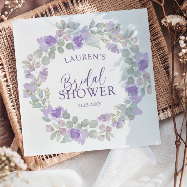 Boho Purple & Sage Floral Bridal Shower Napkin (Creator Uploaded)