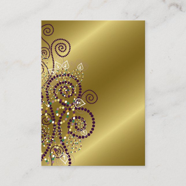 Boho Purple Spirals Chic Golden Wedding Place Card (Front)