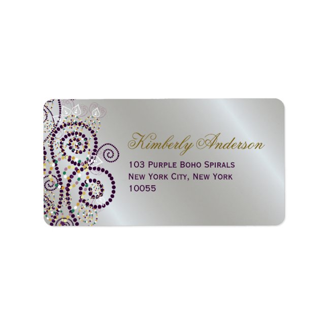 Boho Purple Spirals Elegant Wedding Address Labels (Front)