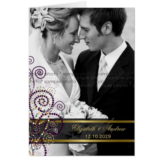 Boho Purple Spirals Wedding Photo Thank You Card