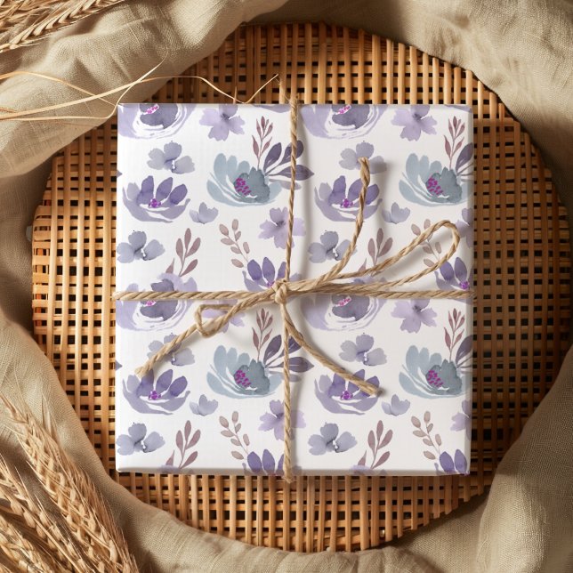 Boho Purple Watercolor floral pattern  Wrapping Paper (Creator Uploaded)