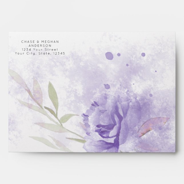 Boho Purple Watercolor Rose Envelope (Front)