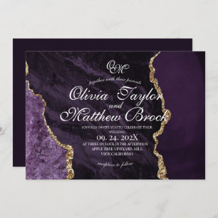 Boho Purple Wedding Scrip Agate Violet and Gold  Invitation