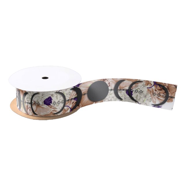 Boho Purple Wiccan Handfasting Moon Phase Satin Ribbon (Spool)