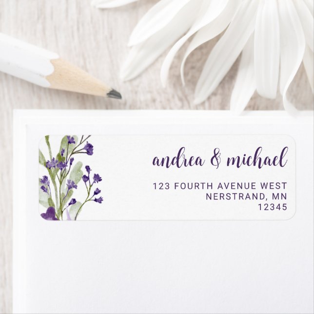 Boho Purple Wildflower Wedding Return Address (Insitu)