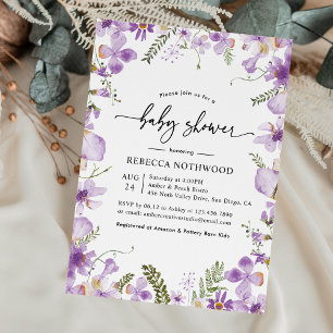 Boho Purple Wildflowers Neutral Baby Shower   Invitation