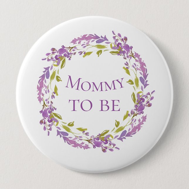 Boho Purple Wreath Mummy to be 4"  10 Cm Round Badge (Front)