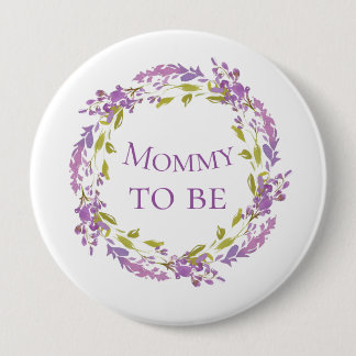 Boho Purple Wreath Mummy to be 4"  10 Cm Round Badge