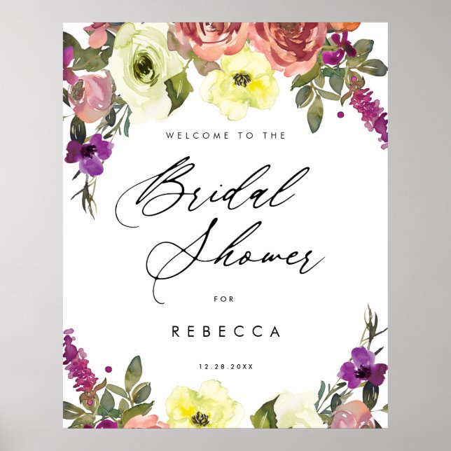 boho purple yellow bridal welcome sign poster (Front)