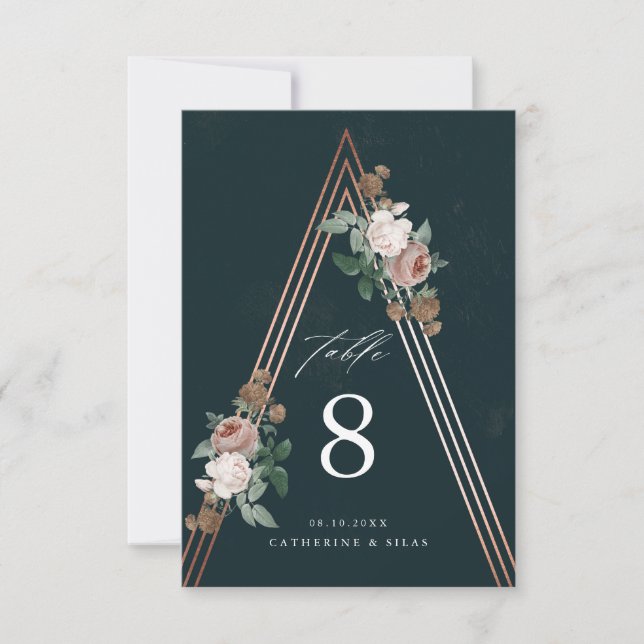Boho pyramid floral wedding table number card (Front)