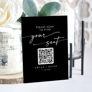 Boho QR Black Acrylic Wedding Seating Chart Sign
