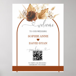 Boho QR Code Terracotta Arch Wedding Welcome Sign