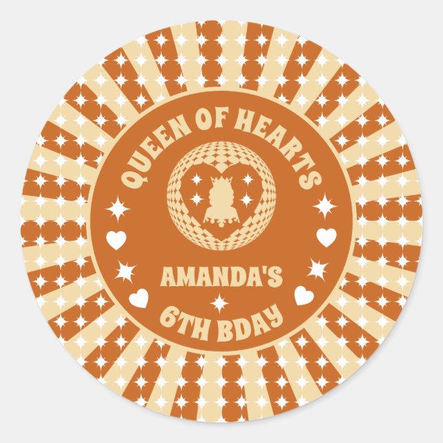Boho Queen Of Hearts Birthday Party Classic Round Sticker (Front)