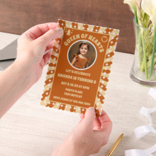 Boho Queen Of Hearts Birthday Party Photo Vellum Invitations