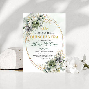 Boho Quinceañera Greenery Gold 15th Birthday Invitation