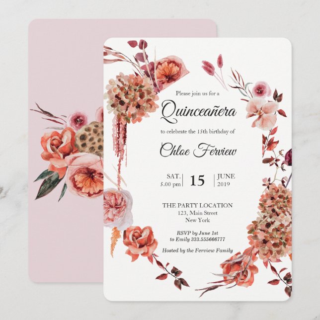 Boho Quinceañera invitation (Front/Back)