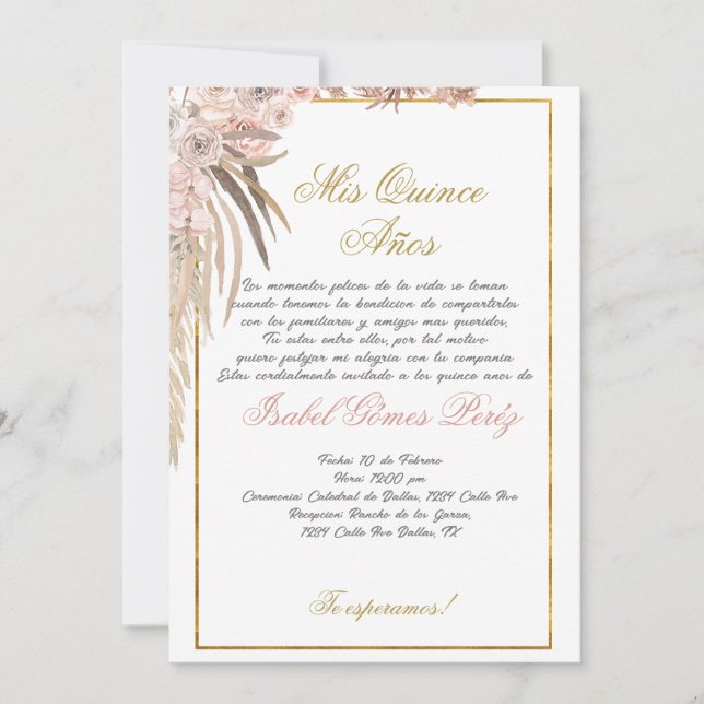 Boho Quinceanera invitation (Front)