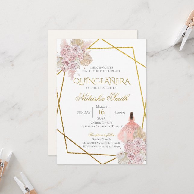  Boho Quinceanera Invitation (Front/Back In Situ)