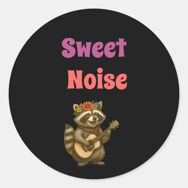 Boho Racoon Music Lover Sweet Noise Floral Classic Round Sticker (Front)