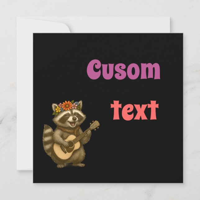 Boho Racoon Music Lover Sweet Noise Floral Invitation (Front)