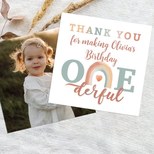 Boho Rainbow 1st Birthday Photo Thank You Card – E (Photo Thank You Card)